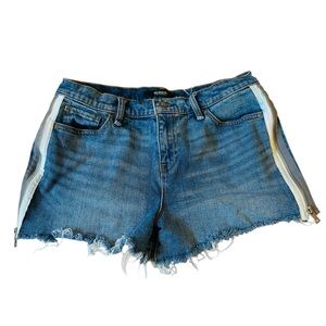 Hudson LA jean shorts side stripes zippers frayed hem Size 28 Blue Jorts Summer